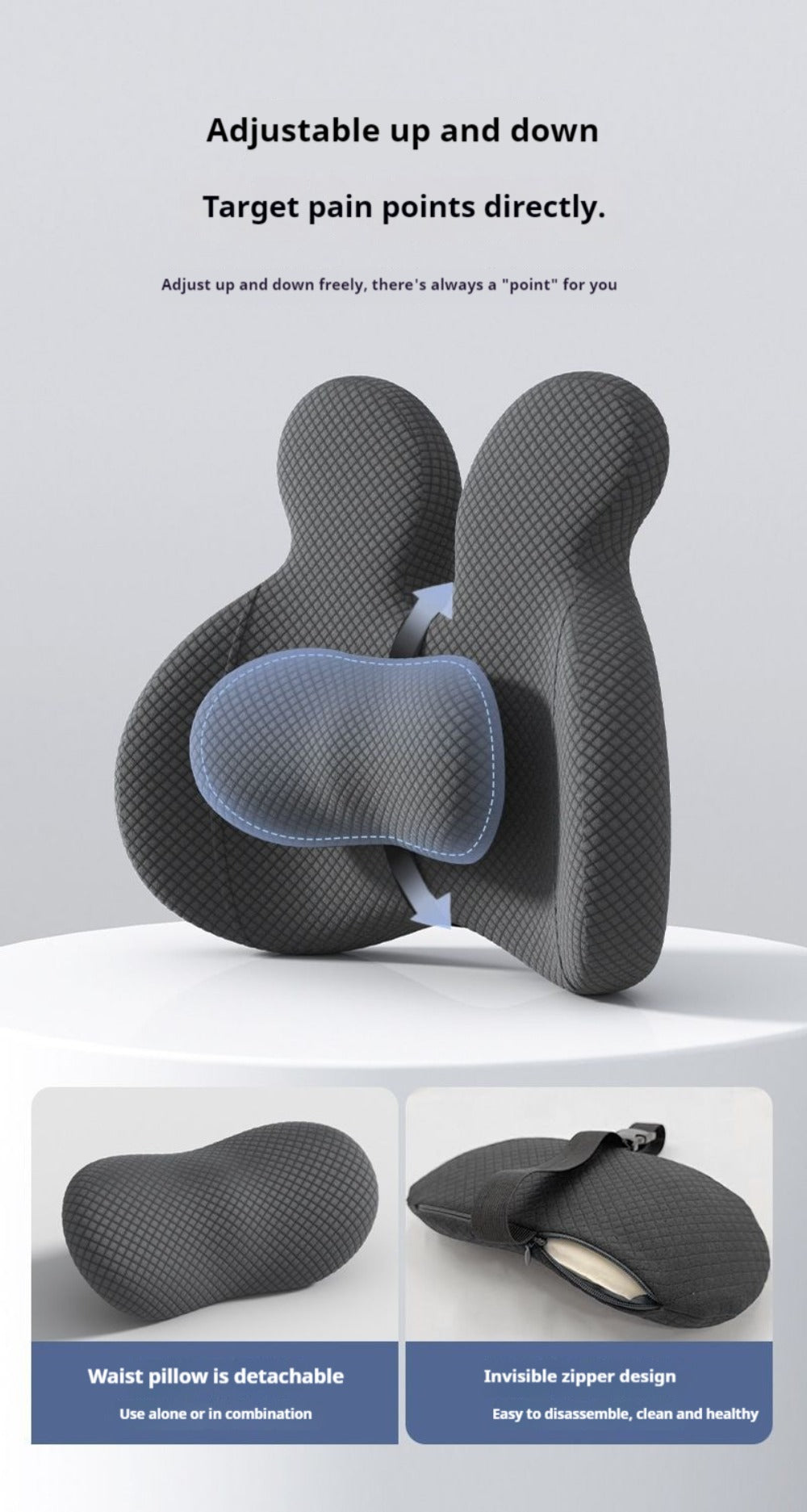 Two-Piece Contoured Seat and Lumbar Cushion Set with Adjustable Chair Straps and Three Colors