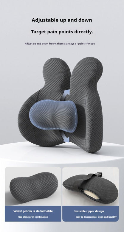Two-Piece Contoured Seat and Lumbar Cushion Set with Adjustable Chair Straps and Three Colors