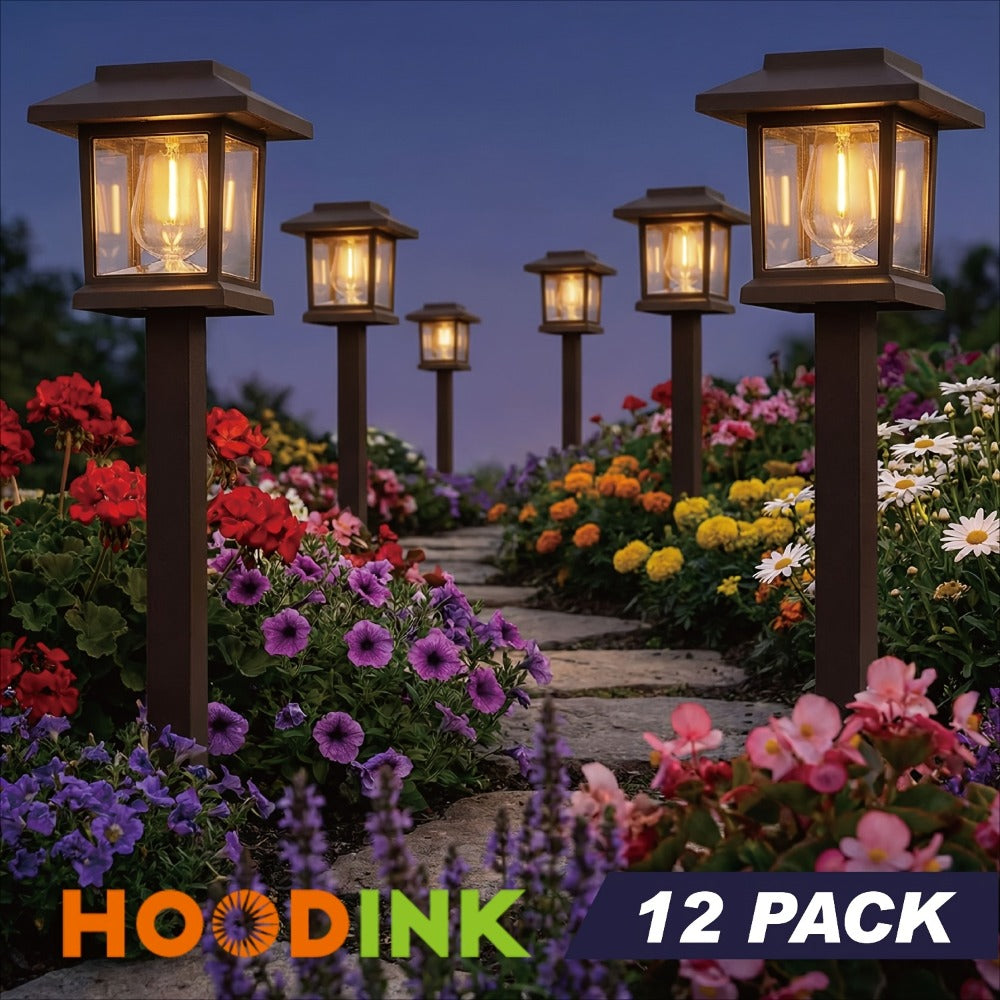Solar Pathway Lights Outdoor Edison Style LED, Up to 12 Hours, White Solar Garden Lights for Yard