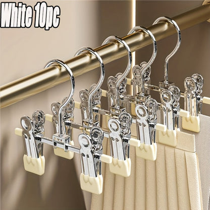 Metal Clamp Clothes Hangers, 10-Piece Set in White, Gray or Black with Twin Clips for Pants, Skirts or Boots