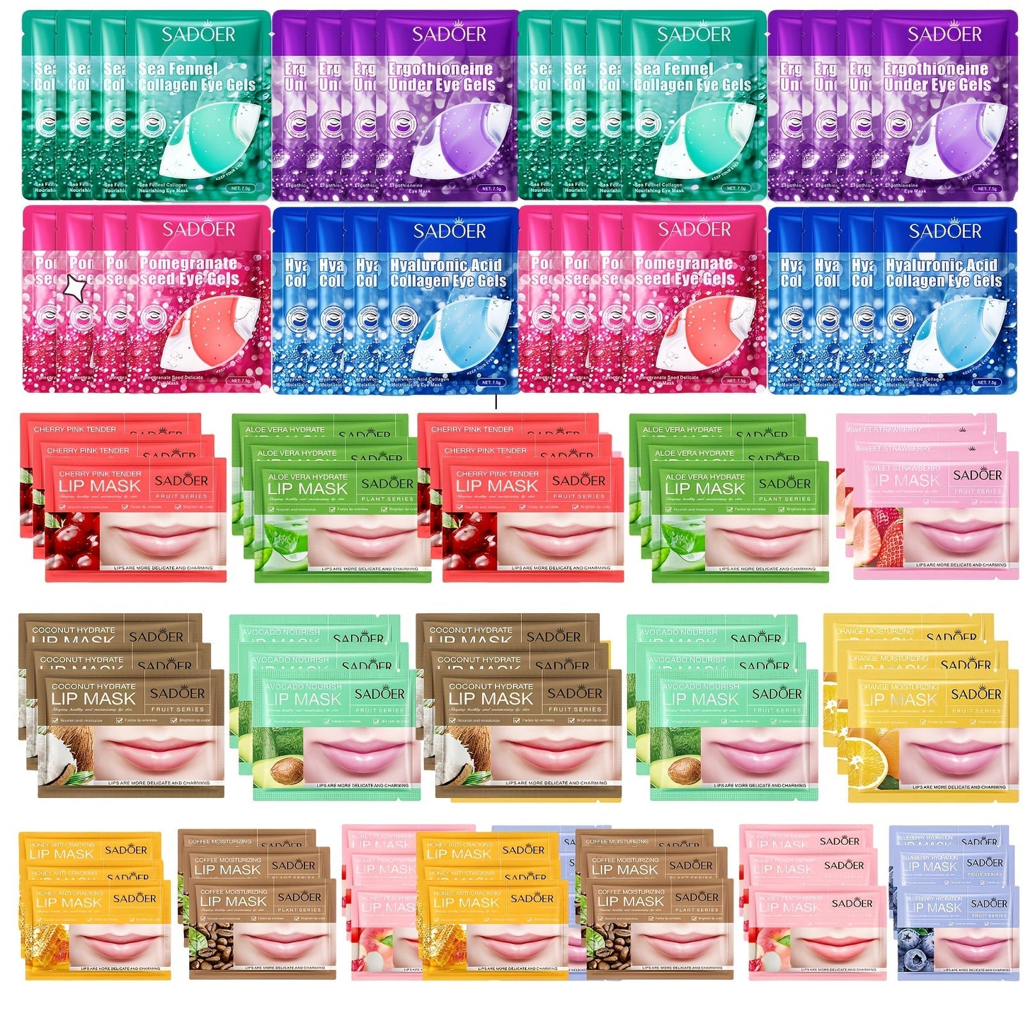 Lip & Under Eye Mask Travel Set 62 Pieces – Moisturizing Non-Greasy Lip Mask & Eye Patch Kit, Hydrating Autumn Winter Skincare for Dry Skin