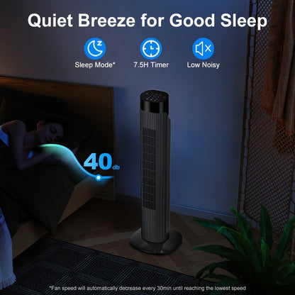 Tower Fan 31 Inch Bladeless, 80° Oscillating Standing Fan with Remote Control, 7.5H Timer & 3-Speed Settings