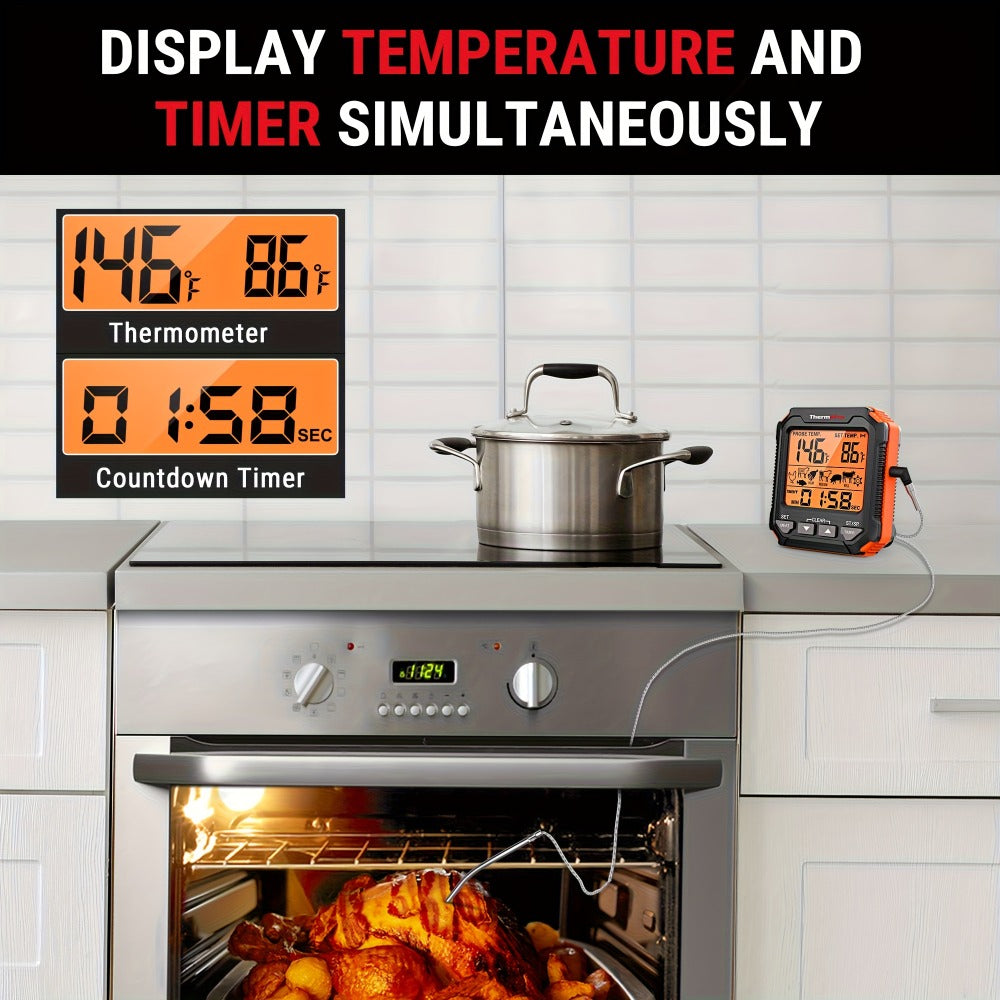 Digital Meat Thermometer with Probe Backlit Display Temp Alert for BBQ Smoker Oven Cooking for Grilling, Camping and Outdoor Meals