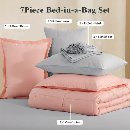 7 Piece Comforter Set Luxury Soft Fluffy Bedding All Season Bed in a Bag with Comforter Fitted Sheet Flat Sheet Pillowcases Hypoallergenic