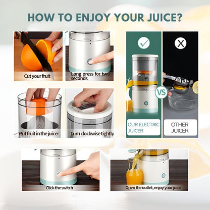 Rechargeable USB Electric Citrus Juicer Portable Citrus Press for Oranges Lemons Grapefruit Kiwi Removable Parts Pulp Separation Compact