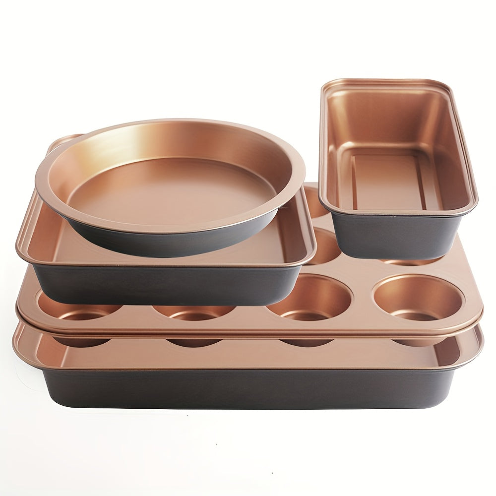 Nonstick Bakeware Set Stackable Space-Saving - Round & Square Pans, Waffle Tray, Cookie Sheet, Carbon Steel Baking Pan Set for Oven