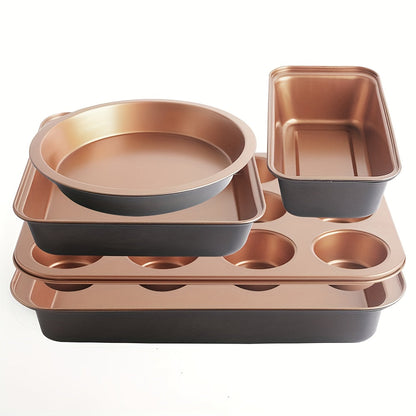 Nonstick Bakeware Set Stackable Space-Saving - Round & Square Pans, Waffle Tray, Cookie Sheet, Carbon Steel Baking Pan Set for Oven