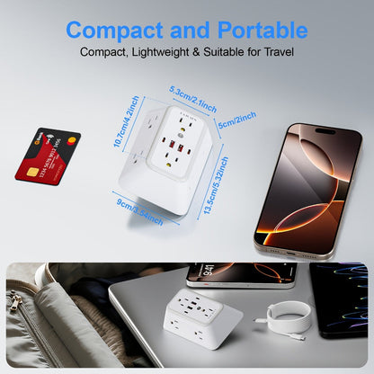 Outlet Splitter Wall Expander 10-in-1 with 6 AC Outlets 2 USB-A 2 USB-C Ports 3-Sided Plug for an Everyday Personal Care Routine