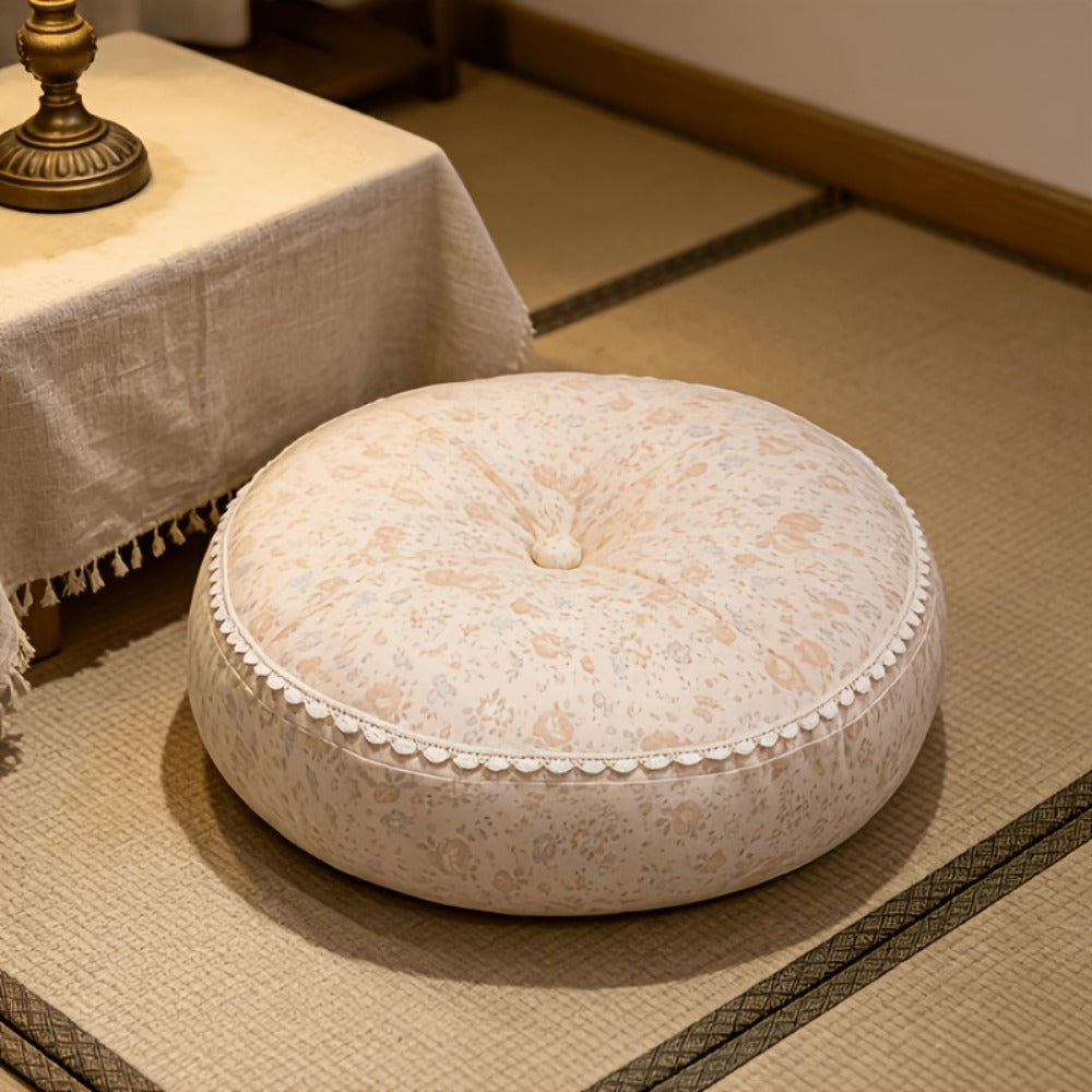 Round Floor Cushion Floral Tatami Seat Cushion for Living Room Bedroom Window, Boho Meditation Pillow for Reading & Yoga