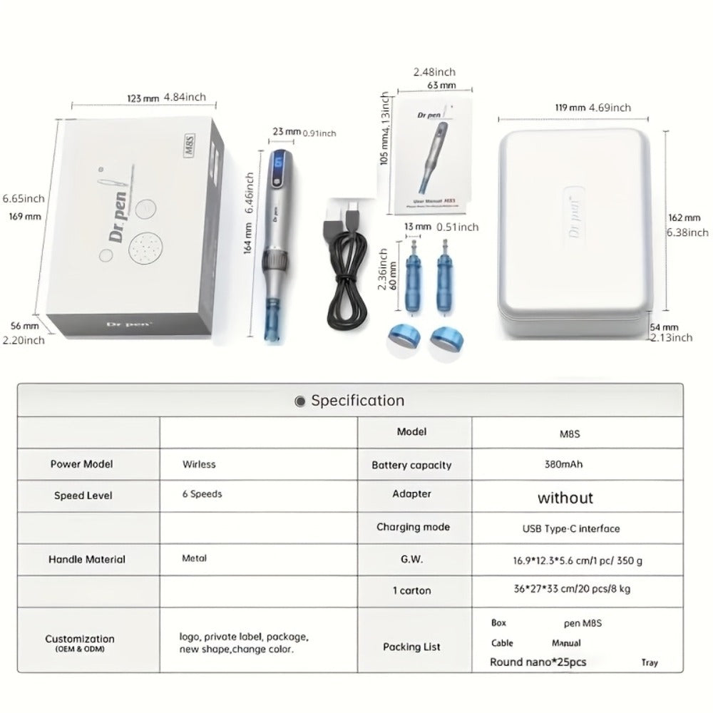 Dr. Pen M8S Microneedling Pen with 25Pcs Nano Cartridges for Entryways, Bedrooms and Living Spaces