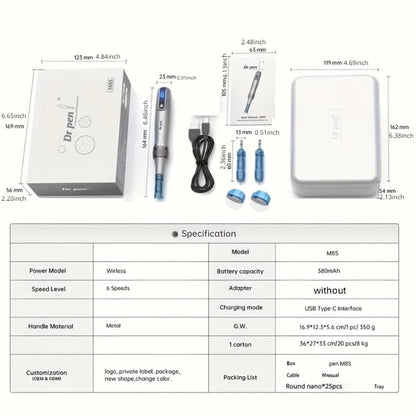 Dr. Pen M8S Microneedling Pen with 25Pcs Nano Cartridges for Entryways, Bedrooms and Living Spaces