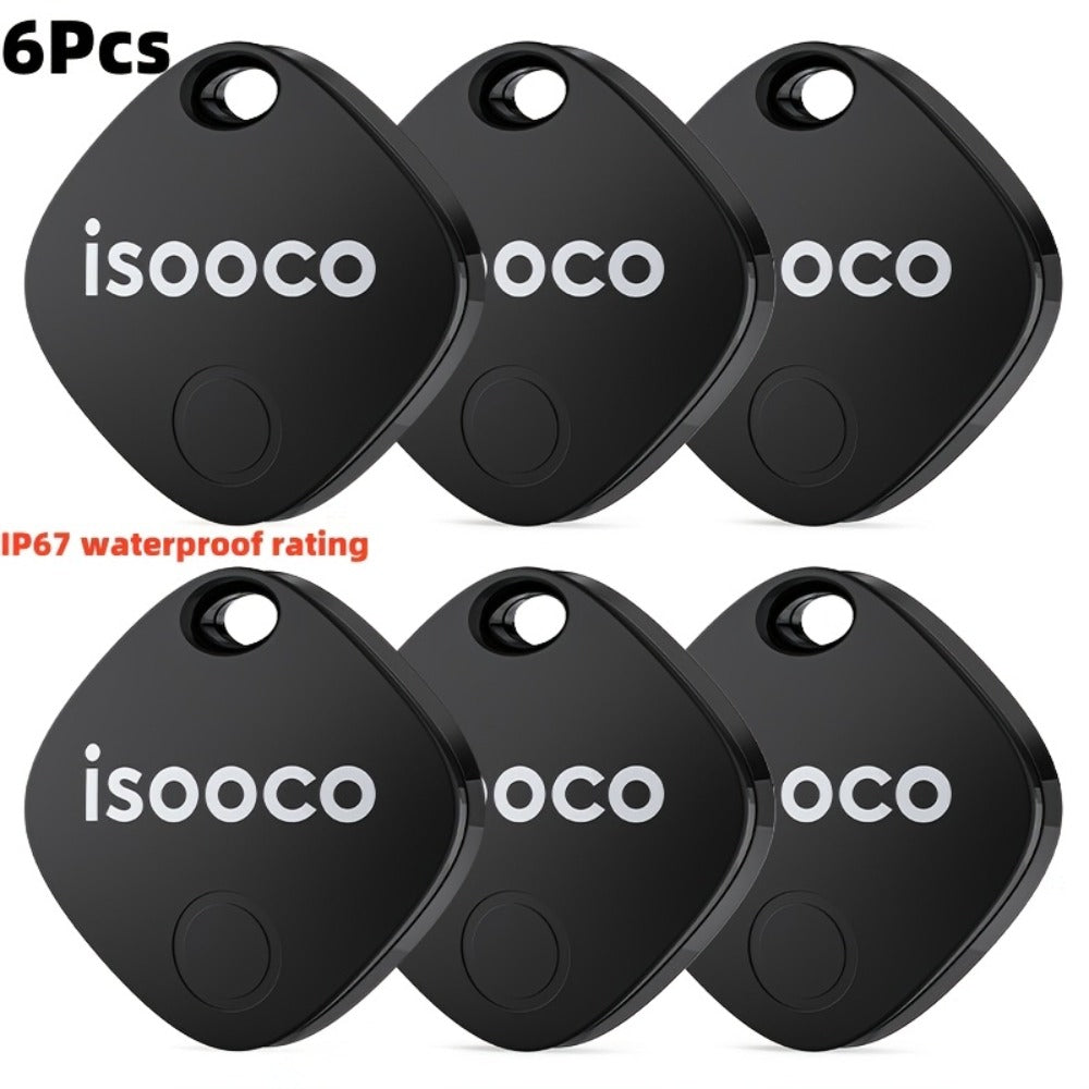 Black Mini Item Tracker Tags Six-Piece Set with Keyring Holes and One 6-Pack Checkout Pictured