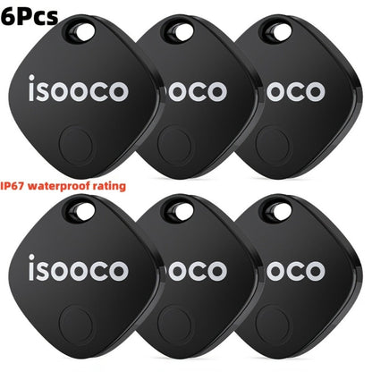 Black Mini Item Tracker Tags Six-Piece Set with Keyring Holes and One 6-Pack Checkout Pictured