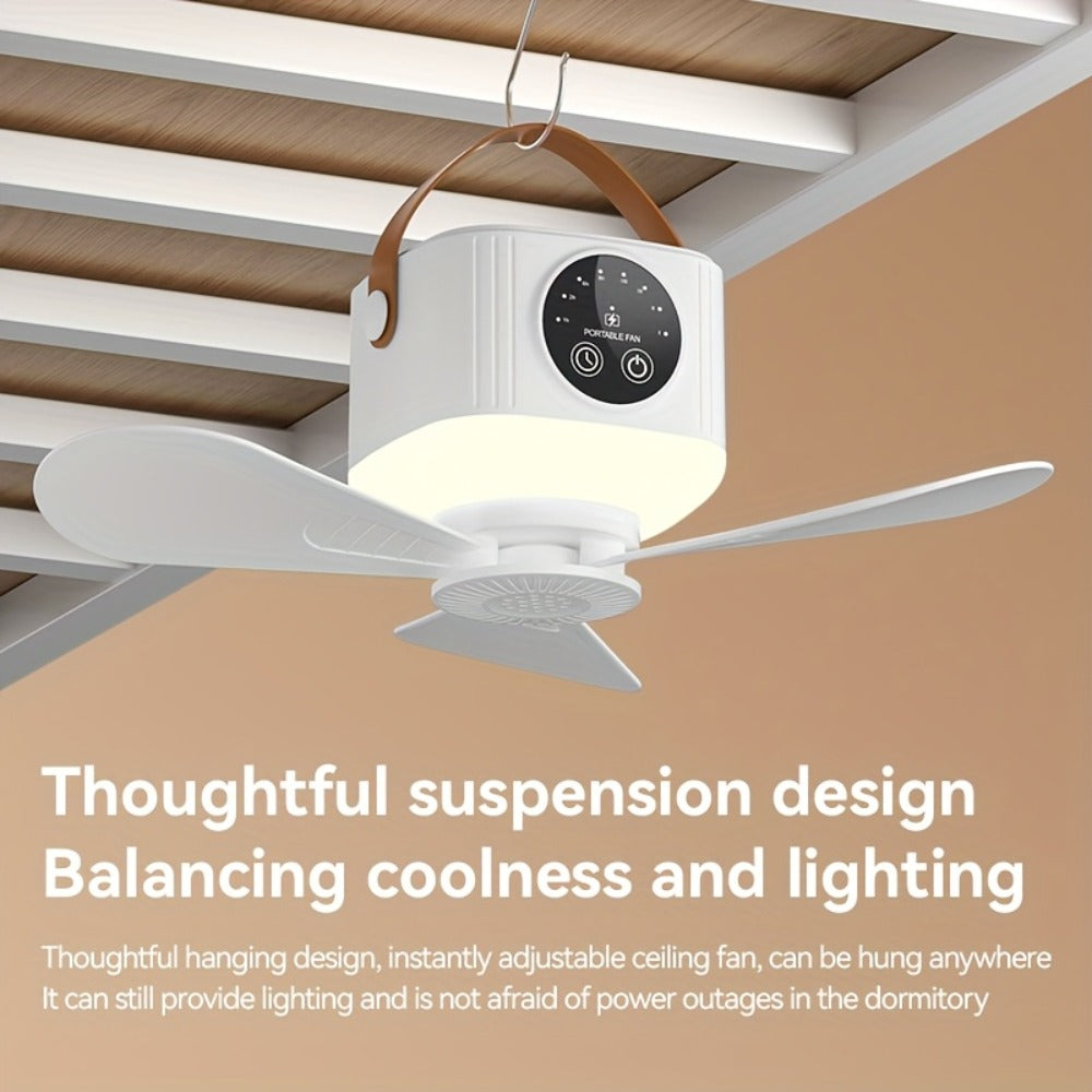 Camping Fan with Light & USB Rechargeable, Portable Outdoor Tent Fan with Tripod Stand, Detachable Blades
