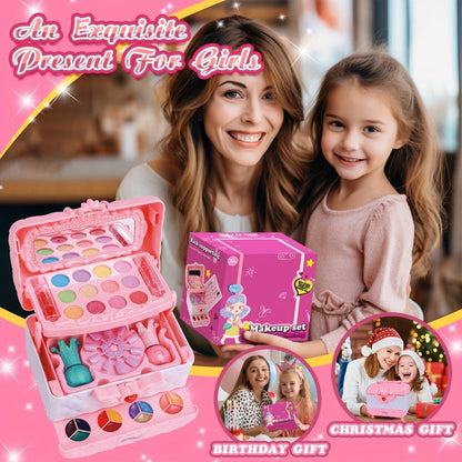 Kids Makeup Kit for Girls Ages 5-12, 48PCS Princess Pretend Play Cosmetics Set, Eyeshadow, Blush