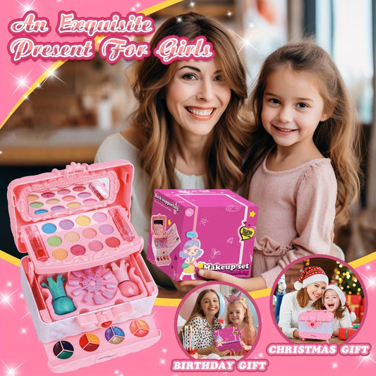 Kids Makeup Kit for Girls Ages 5-12, 48PCS Princess Pretend Play Cosmetics Set, Eyeshadow, Blush