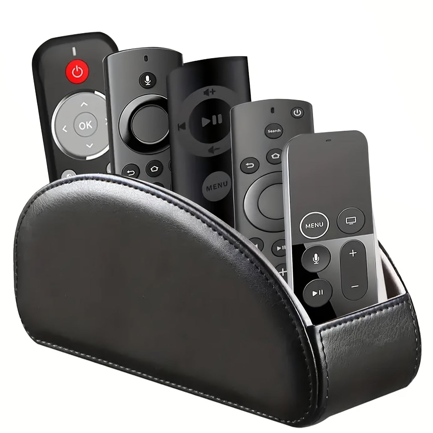 Faux Leather Desktop Organizer 5 Compartments – Multifunctional Remote Control Holder Caddy, Pen Holder Storage Box for Remote Controls