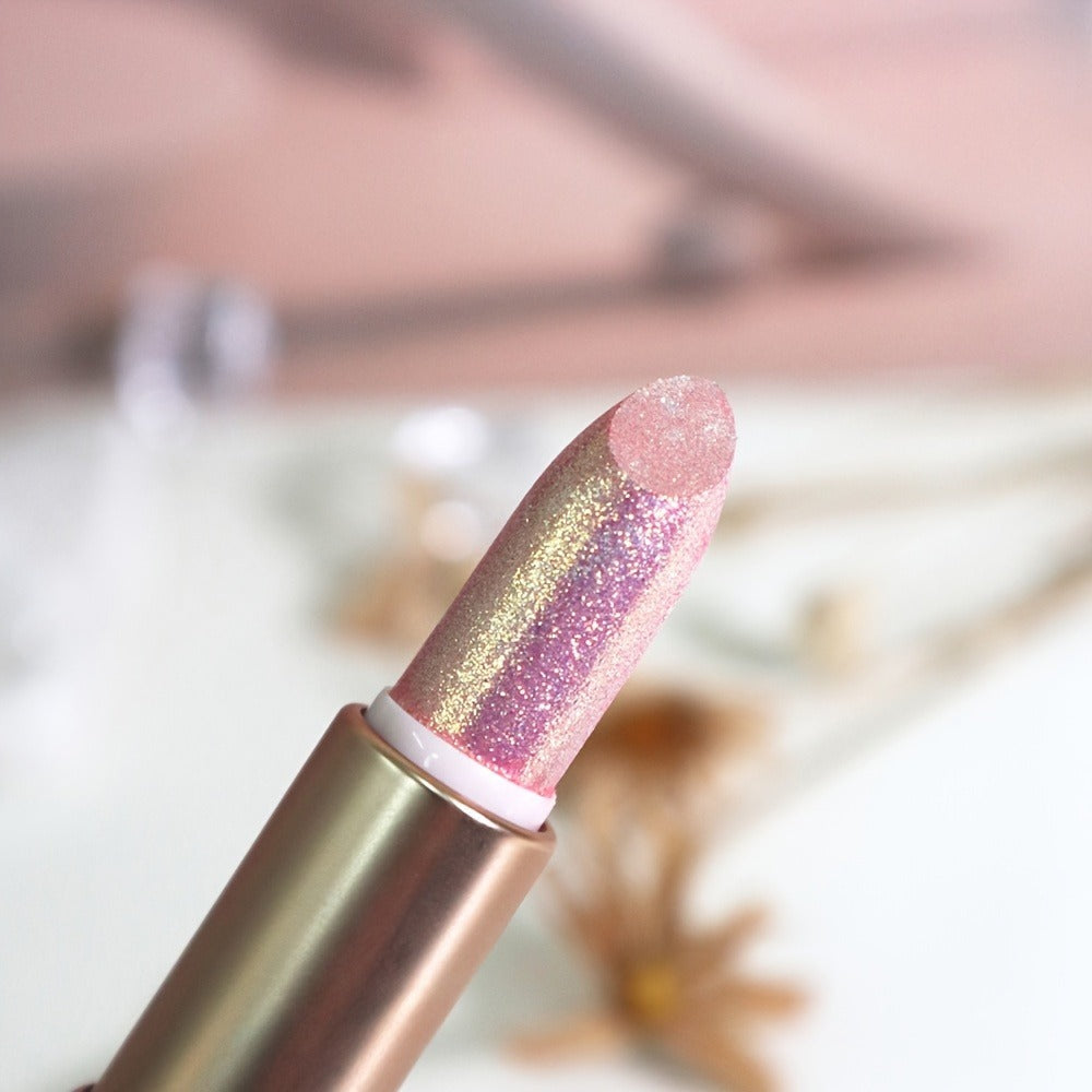 Glitter Shimmer Lipstick Set 3Pcs Pearlescent Pinkish Golden Creamy Glossy Sparkle Lip Gloss Lip Makeup for Party Stage Cosplay Festival