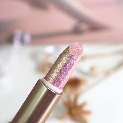 Glitter Shimmer Lipstick Set 3Pcs Pearlescent Pinkish Golden Creamy Glossy Sparkle Lip Gloss Lip Makeup for Party Stage Cosplay Festival