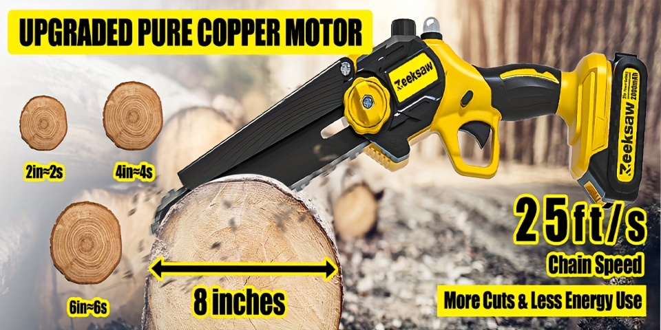 Cordless Mini Chainsaw 8 Inch with 2x2.0Ah Batteries & Charger, Auto Oiler, Chain Tensioning, 26ft/s Speed for Tree Branches & Yard Work