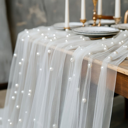 White Pearl Sheer Tulle Fabric Roll 160x300cm – Elegant Organza Mesh for Wedding Backdrop Table Skirt Window Drape Party Decoration Bridal