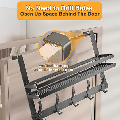 Over Door Hook Rack Metal | No Drill Behind Door Organizer with 5 6 8 Hooks for Clothes Bags Keys Towels – Space-Saving Wall Mount Storage