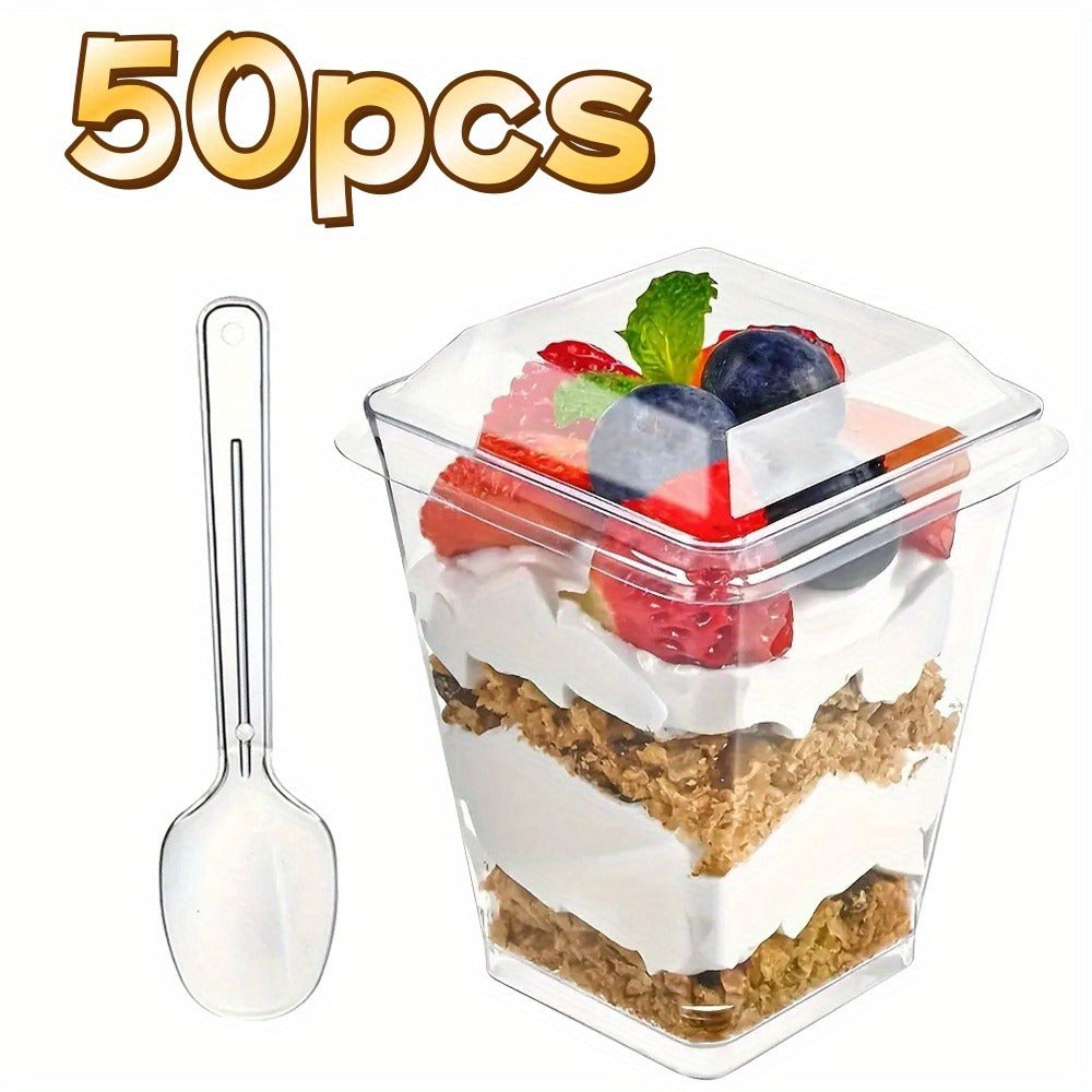 Disposable Dessert Cups with Lids & Spoons, 5oz Plastic Pudding Cups Set, 50/100/150/200 Pack Mini Clear Cups for Parties