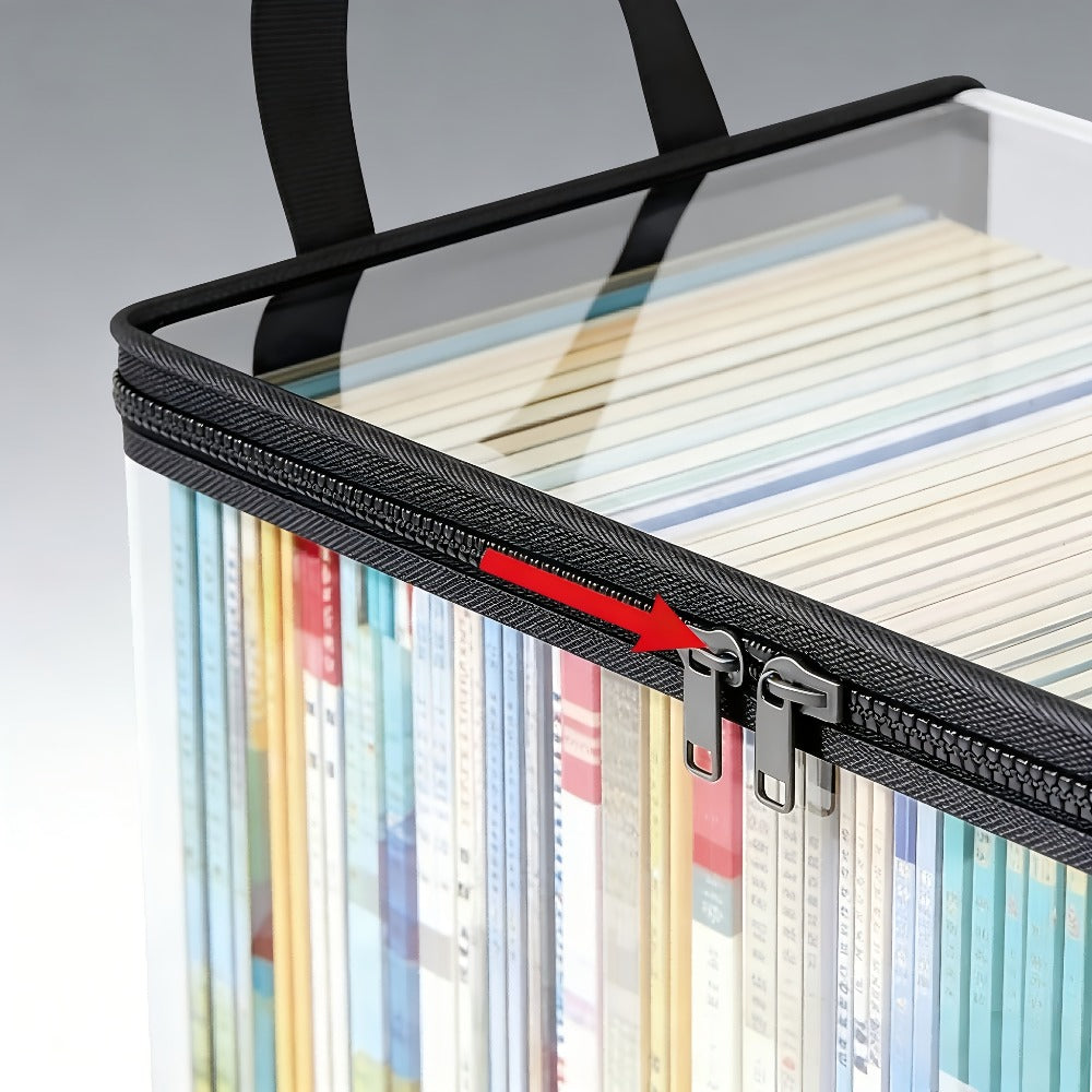 Clear-Sided Zipper Storage Bags with Black Webbing Handles and Double-Zipper Tops in Three- or Four-Piece Sets