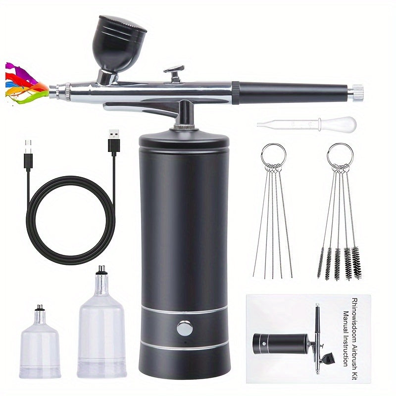 Portable Cordless Airbrush Kit with Compressor 0.3mm Nozzle – USB-C Rechargeable 23-27PSI Airbrush Gun for Makeup Nail Art Cake Decorating