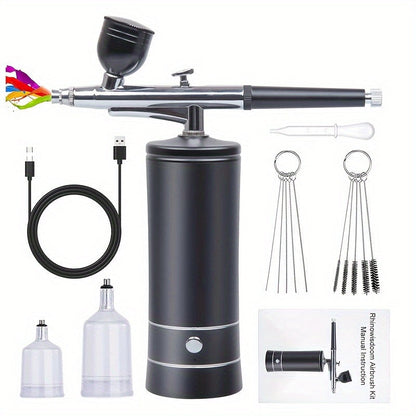 Portable Cordless Airbrush Kit with Compressor 0.3mm Nozzle – USB-C Rechargeable 23-27PSI Airbrush Gun for Makeup Nail Art Cake Decorating