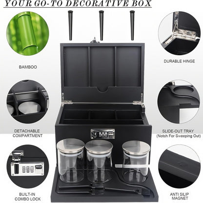 Locking Compartment Storage Box with Sliding Tray, Three Jars, Three Tubes and Cleaning Brushes