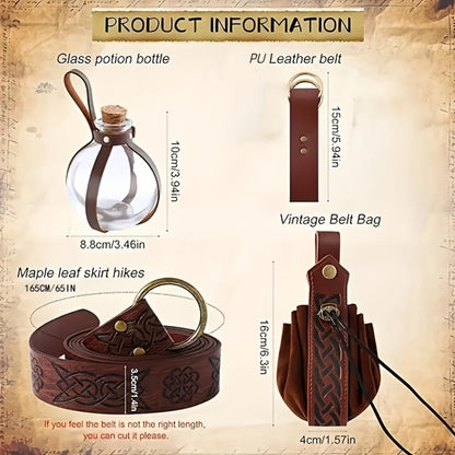 Renaissance Corset Set 5-Piece Ladies – Medieval Belt Pouch Potion Bottle Waist Protector, Women Halloween LARP Cosplay Renaissance Fair
