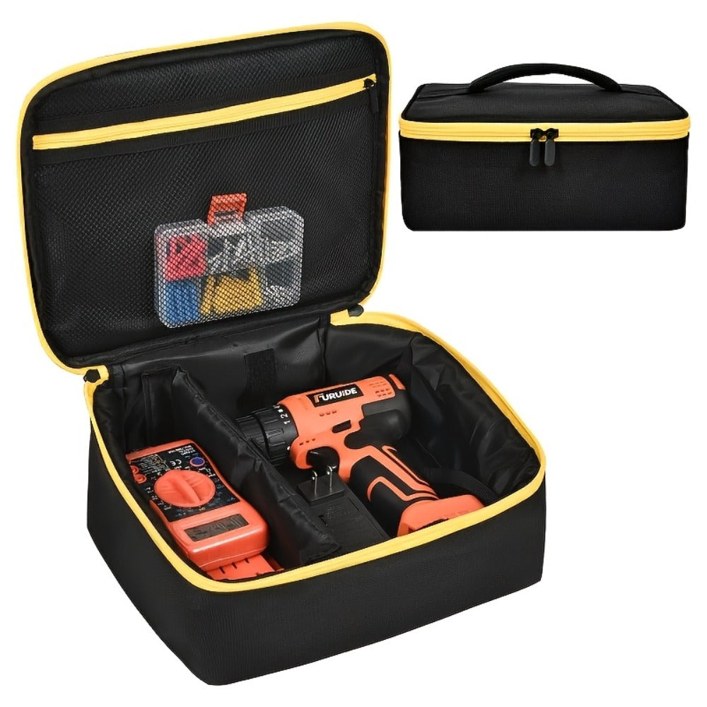 Tool Bag for Dewalt Cordless Router DCW600B XTR01Z – Heavy Duty Fabric Organizer with Mesh Pockets, Battery Holder, Charger Compartment