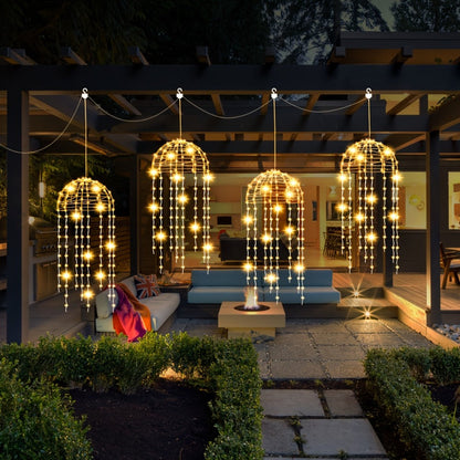 Solar Hanging Jellyfish Lights Outdoor 4 Pack for Garden, Pathway and Patio Lighting, with the Listed Configuration