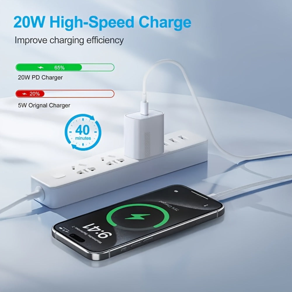 20W iPhone Fast Charger Bundle 3-Pack with 10ft L-Shaped Lightning Cable, 3 Chargers + 3 Cables Set for iPhone 14 13 12 11 Pro Max SE XR