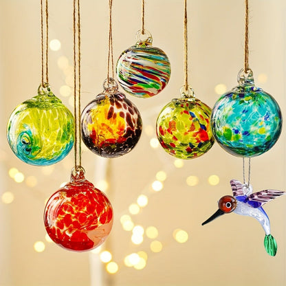 Hand Blown Glass Christmas Ornaments Set of 6 - Multicolor Hanging Ball Decorations for Entryways, Bedrooms and Living Spaces