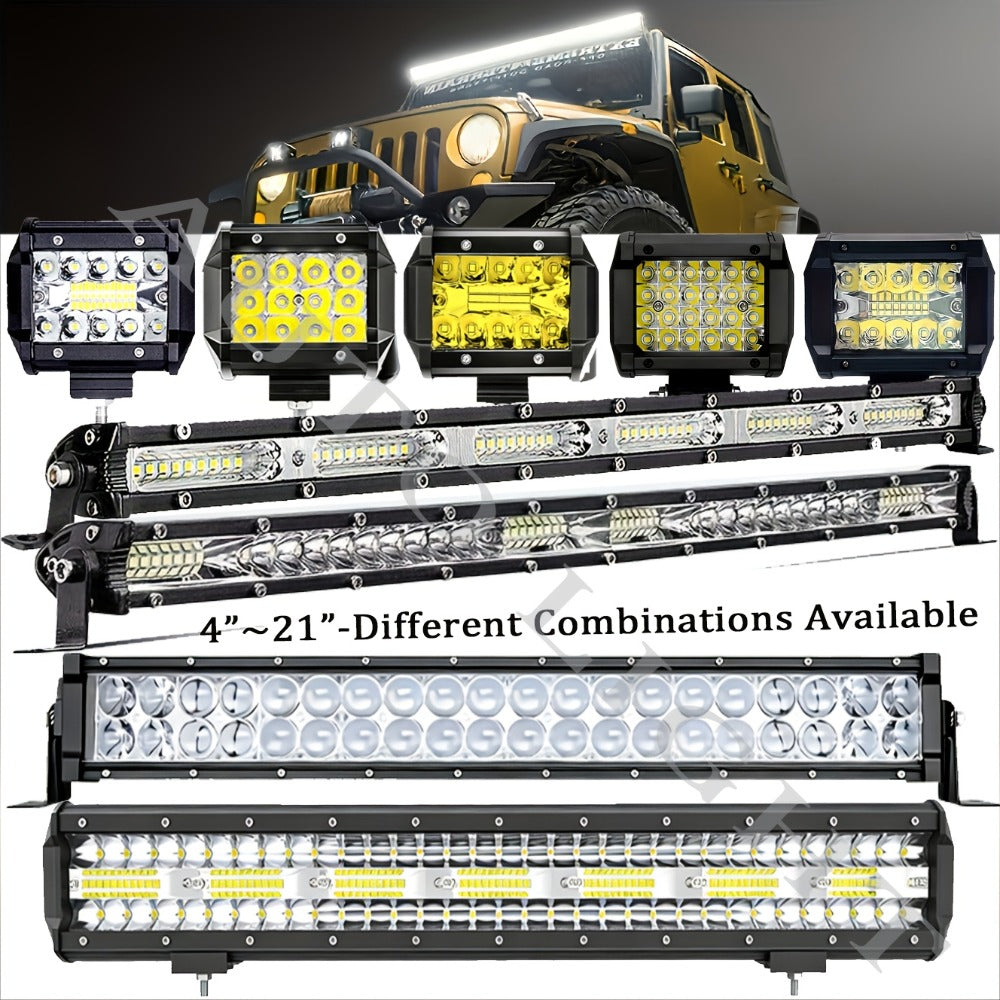 LED Off-Road Light Bar Kit 4"-21" Strip & Work Lights Combo for Jeep Truck Car – Wiring Harness Included
