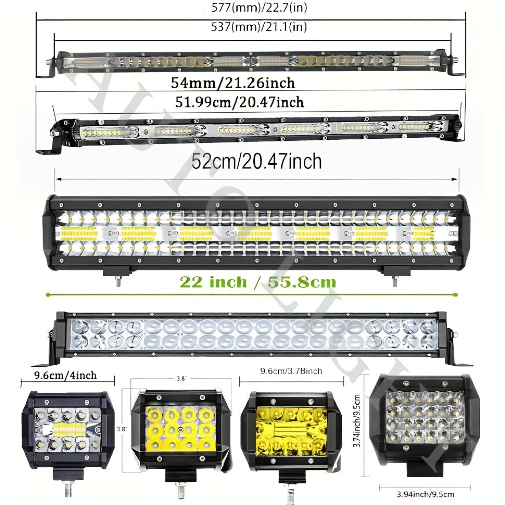 LED Off-Road Light Bar Kit 4"-21" Strip & Work Lights Combo for Jeep Truck Car – Wiring Harness Included