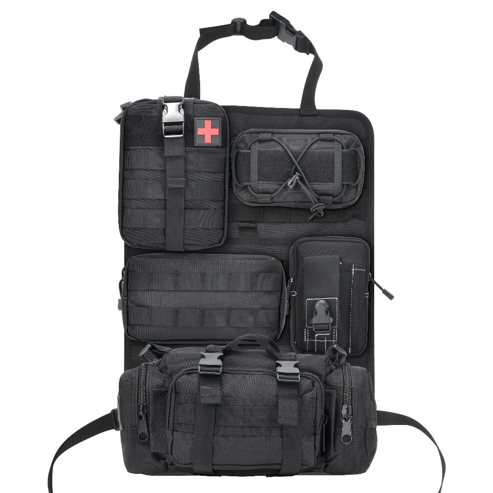 Tactical Car Seat Organizer – MOLLE Nylon Seat Back Storage Bag with 5 Pockets, Front & Rear Seat Protector for Jeep, Truck