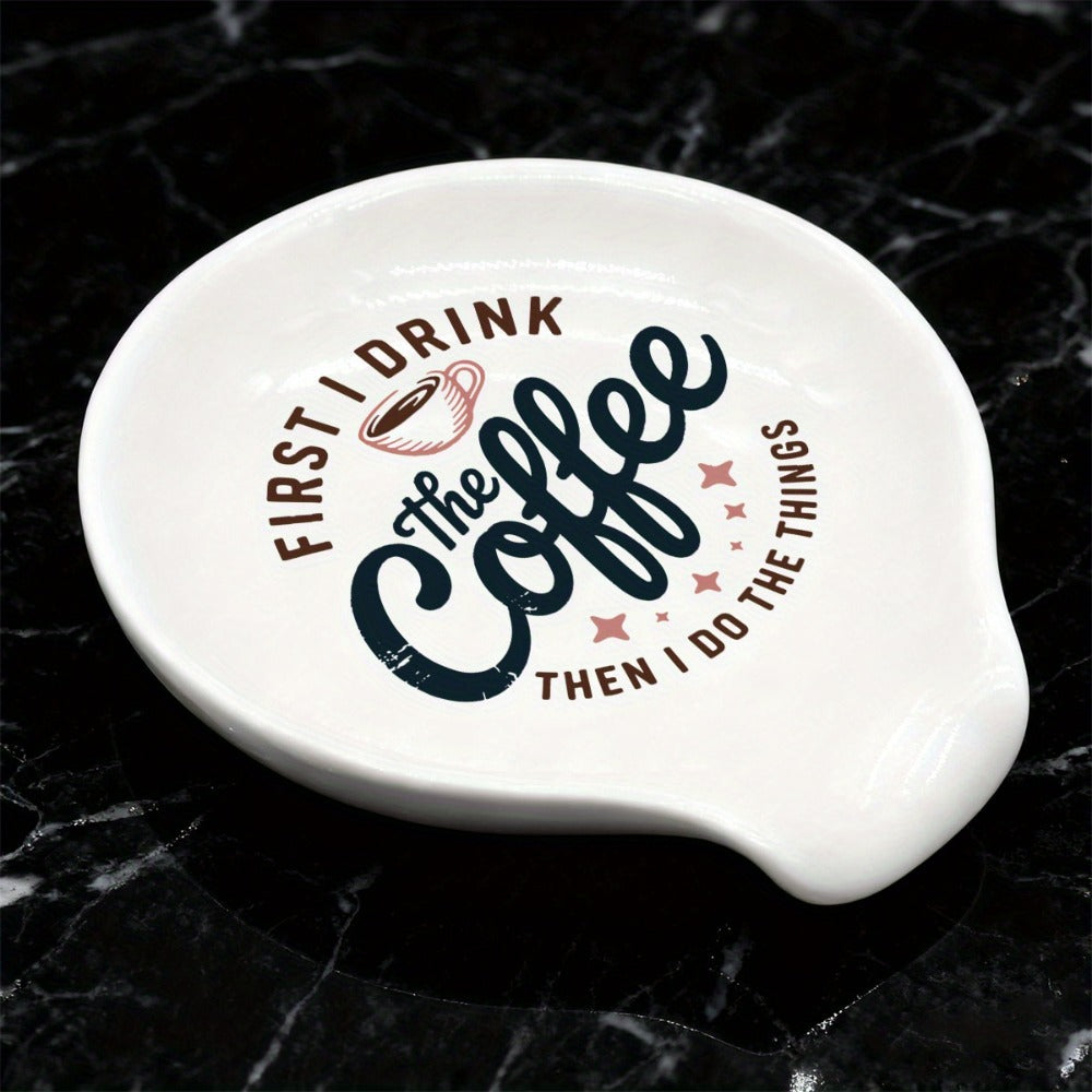 Ceramic Spoon Rest Funny Coffee Quote, "A Cup of No Return" Ceramic Utensil Holder for Coffee & Tea Spoons