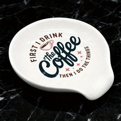 Ceramic Spoon Rest Funny Coffee Quote, "A Cup of No Return" Ceramic Utensil Holder for Coffee & Tea Spoons