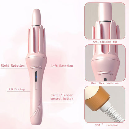 Automatic Curling Iron for Women with Ionic Technology, 4 Temperature Settings, 3 Timer Options, Dual-Direction Rotation