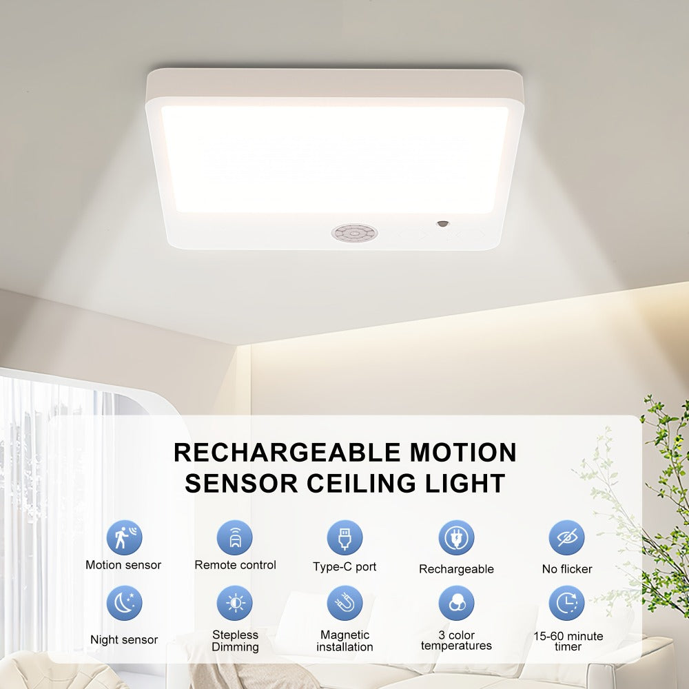 Wireless LED Ceiling Light Motion Sensor Rechargeable Battery Powered 3 Color Temperatures for Home Cooking, Dining and Outdoor Meals