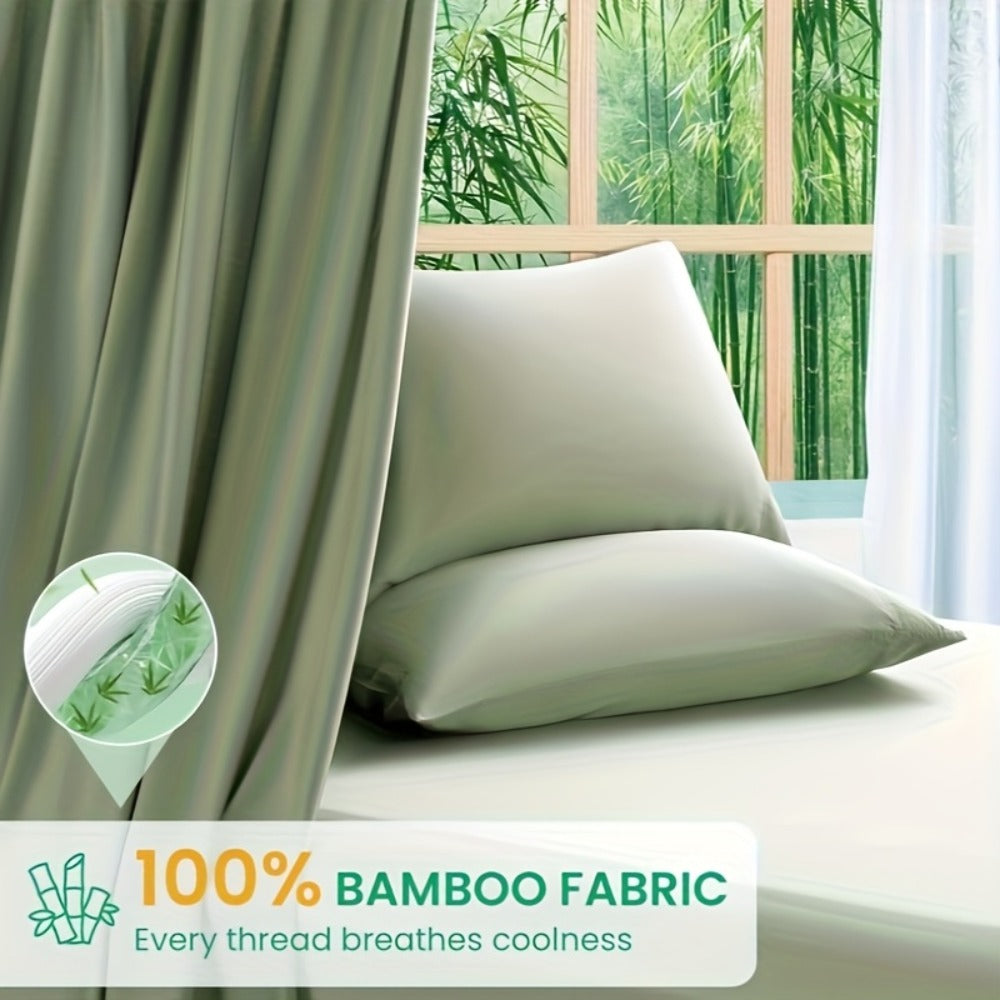Bed Sheet Set 4-Piece 2200TC Bamboo Blend with Four Bed Sizes and Eleven Solid Color Options
