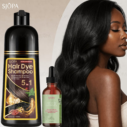 Gray Coverage Hair Dye Shampoo Kit 3-in-1 with Rosemary Hair Oil - Quick Color, Gentle & Natural Formula for Men & Women