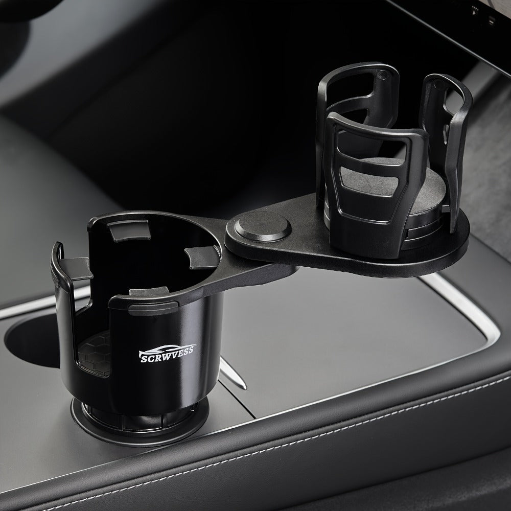Cup-Holder Phone Mount and Expander with Rotating Cup Ring, Adjustable Side Cradle and Two Layout Options