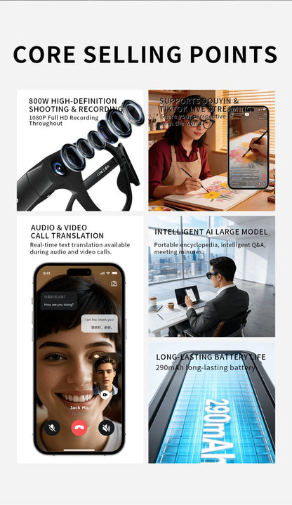 Smart Glasses with Camera and Bluetooth, 8MP Camera Eyewear with Translation, Object Recognition, Touch Control and Bluetooth Audio