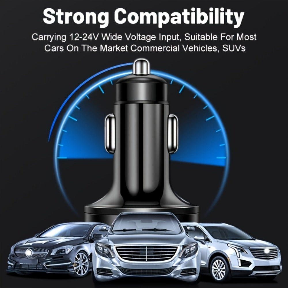 6-in-1 Car Charger 2-Pack with Ambient Light & Voltage Display, Dual PD Fast Charge + QC3.0 + 4 USB Ports Matte Finish