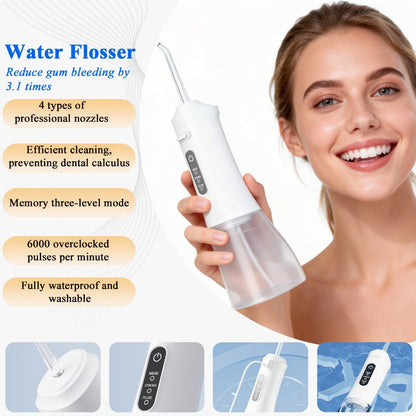 Water Flosser Srivdk Cordless Oral Irrigator with 300ml Tank, Three Pressure Modes, Six Nozzles and USB-C Charging