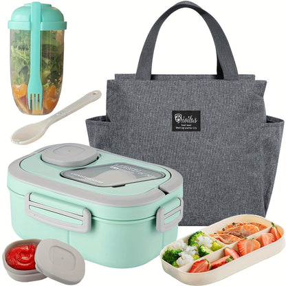 2-Layer Bento Lunch Box Set with Cup and Meal Bag - Multi-Grid Lunch Box for School, Office & Outdoor Picnics